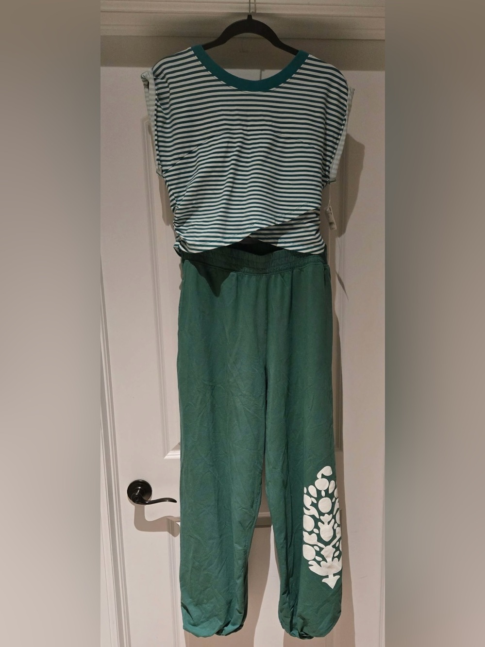 FP Movement by Free People Green Track Joggers with White Graphic